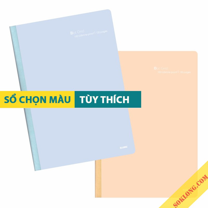 Vở Klong B5 [Chọn Màu] 120 trang Dot Grid may dán gáy, cuốn tập sổ Klong MS 838