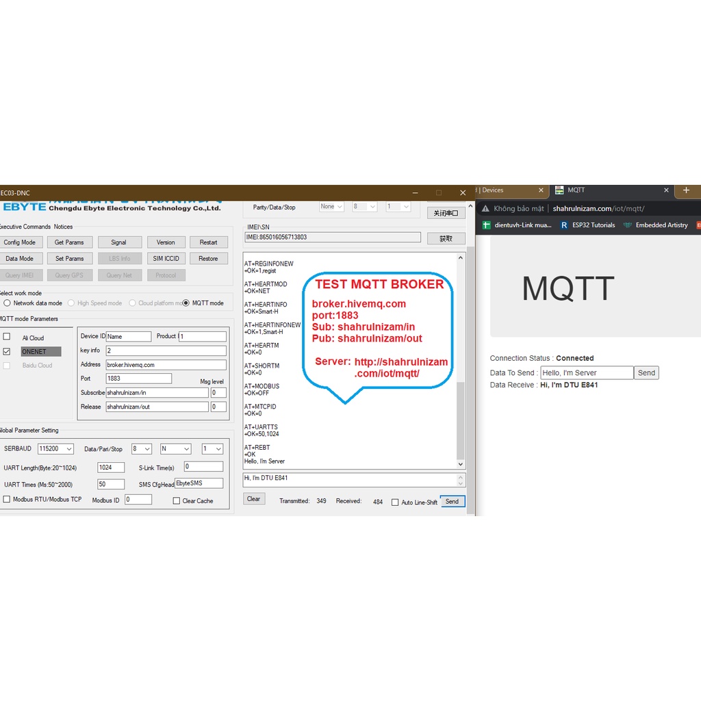 Modem DTU 4G LTE CAT1 E841-DTU giao tiếp RS232/ RS485 hỗ trợ MQTT/ Modbus