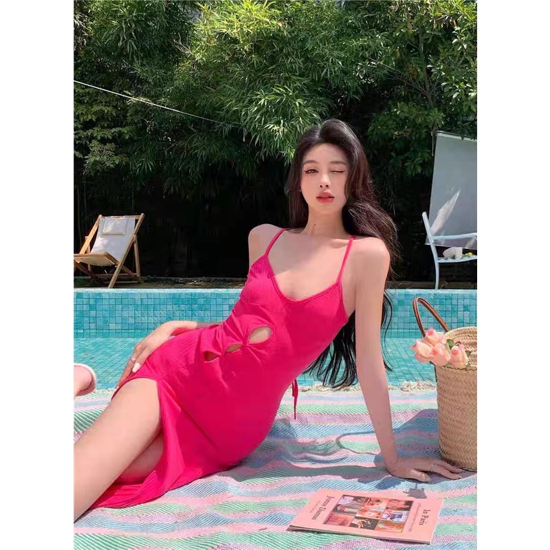 Váy đi biển maxi body sexy đi tiệc hồng sen Đầm nữ đẹp 2 dây dáng dài bikini kiểu Hàn Quốc hở lưng 8503 DK1T305
