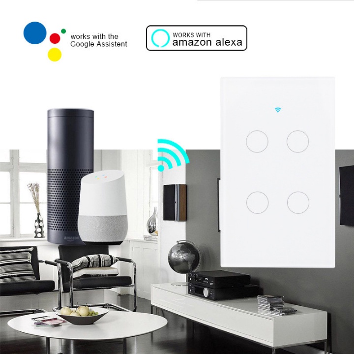 Công Tắc Thông Minh Wifi TUYA Hình Chữ Nhật Cảm Ứng 1-2-3-4 Nút Điều Khiển Qua App + Giọng Nói- Bảo Hành Hãng 2 Năm