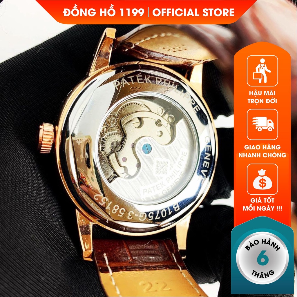 Đồng hồ cơ 1199WATCHES đồng hồ dây da nam 42mm size chuẩn chống nước chống xước dây da nâu 5089vx | BigBuy360 - bigbuy360.vn