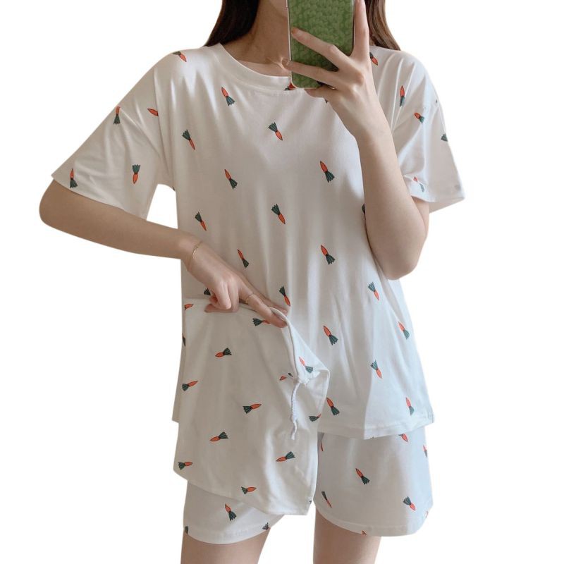 Bộ Đồ Ngủ Vải Lụa Sữa Tay Ngắn Thoáng Mát Đáng Yêu Cho Nữ