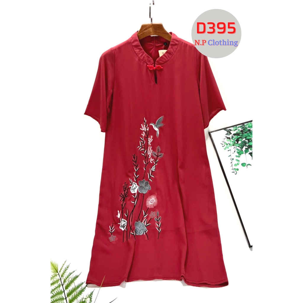 Đầm Trung Niên D395, Mẫu Đầm Cho Mẹ Trung Niên Chất Chiffon Form Rộng Tay Lỡ Sang Trọng | Thời Trang Trung Niên U50+