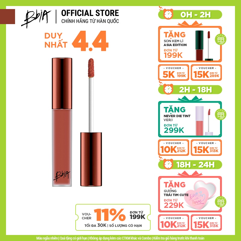 Son Kem Lì Bbia Last Velvet Lip Tint Version 5 - 23 Romantic Note (Màu Cam Đất Pha Ánh Đỏ) 5g - Bbia Official Store