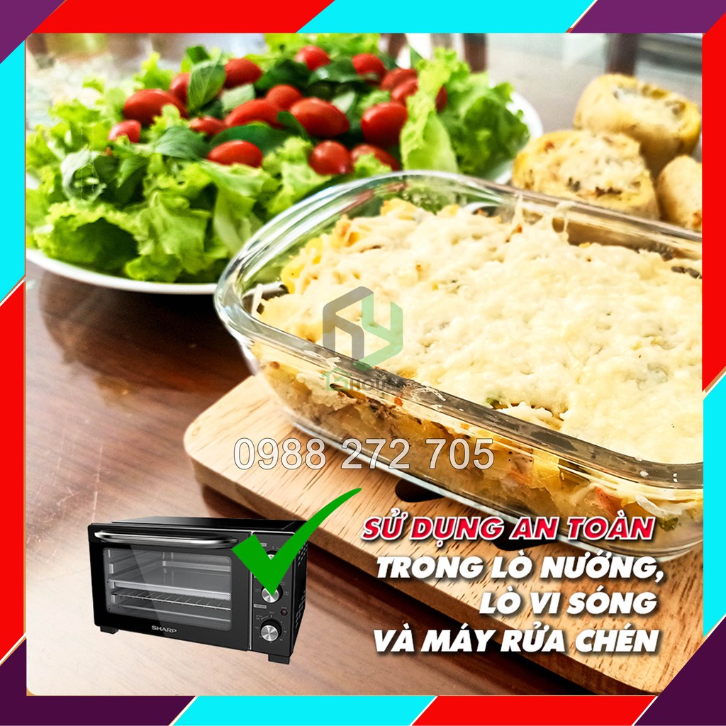 [ĐỦ SIZE] Khay nướng thủy tinh chịu nhiệt 400 độ [TẶNG KÈM NẮP]