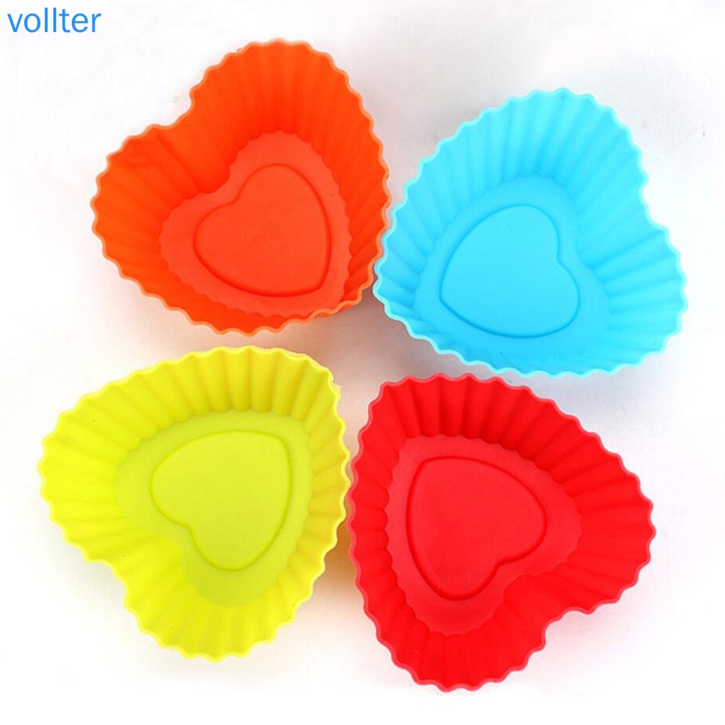 Set 6 Cốc Silicon Chống Dính Làm Bánh Cupcake Hình Trái Tim Xinh Xắn Tiện Dụng