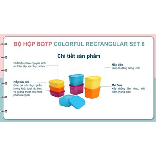 TUPPER - SET HỘP COLORFUL RECTANGULAR trữ mát và khô (8 HỘP)