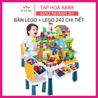 Bàn xếp hình cho bé kèm đồ chơi lắp ráp 242 chi tiết tương thích size duplo