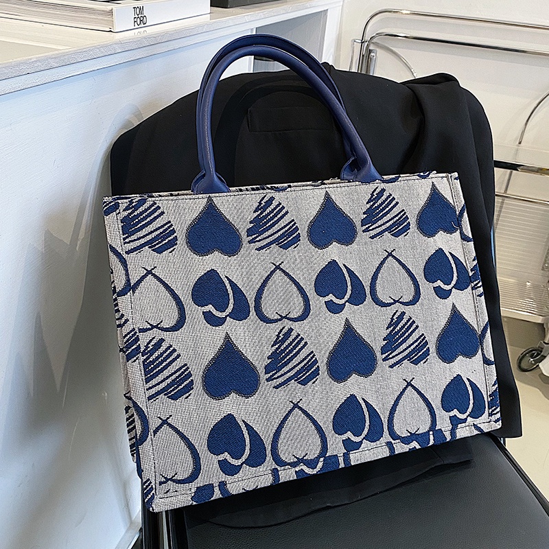 IELGY Túi Xách Vải canvas Cỡ Lớn In Họa Tiết Trái Tim Dễ Thương Cho Nữ