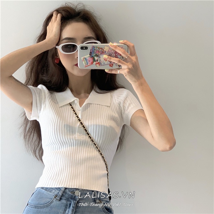 [ Mã 11FASHIONSALE1 giảm 10K đơn 50K ] Áo dệt kim cổ chữ V tay ngắn dáng ôm thời trang Hàn Quốc cho nữ | BigBuy360 - bigbuy360.vn