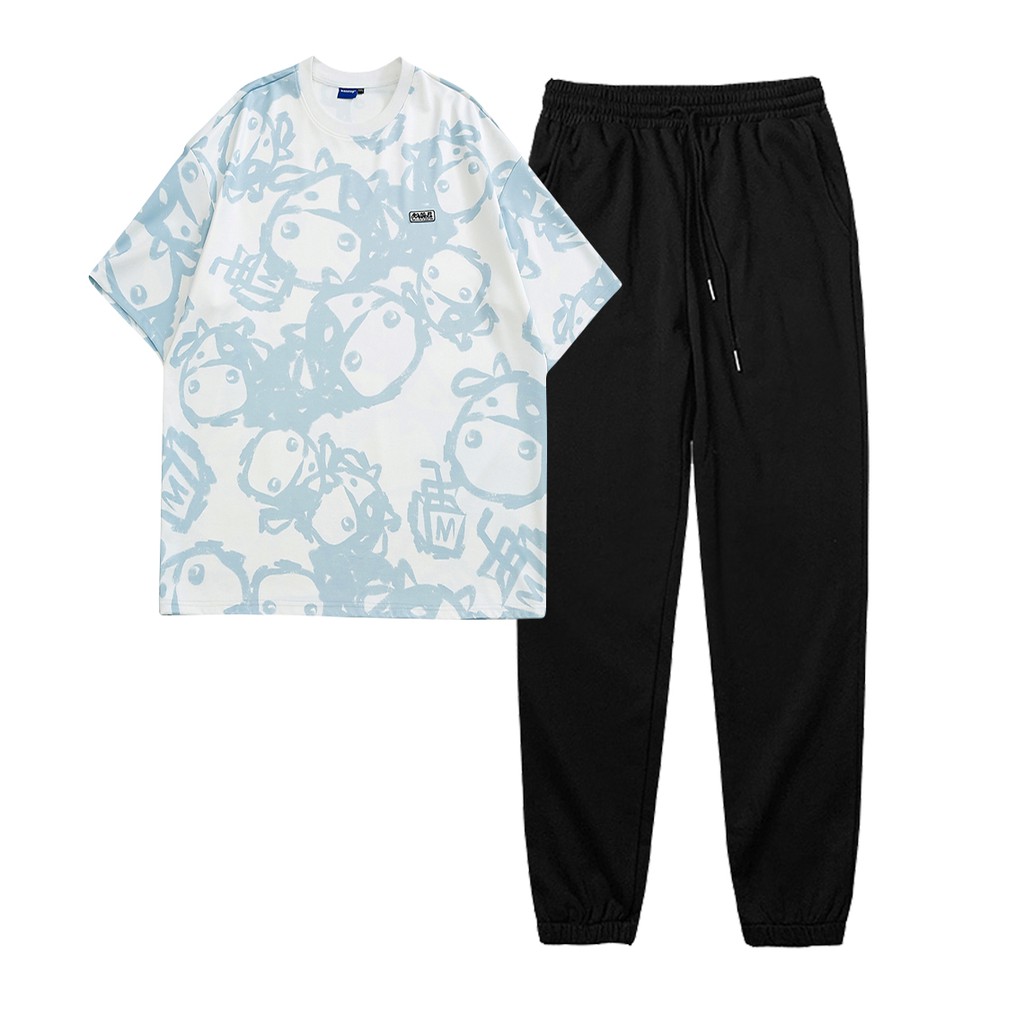 Bộ Đồ Nam Áo Thun Ngắn Tay In Hình Bò Sữa Phối Quần Jogger Thời Trang Zenkonam MEN TOP 198 + QUAN 068