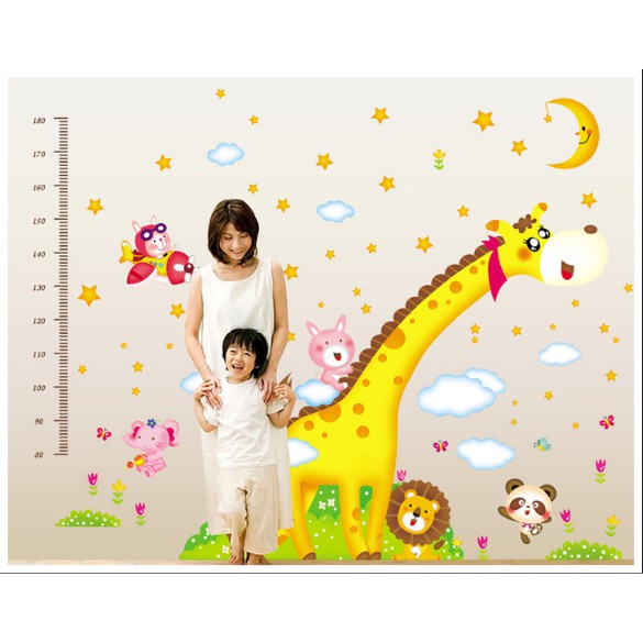 Decal trang trí Thước Đo Hươu Cao Cổ Vàng rực rỡ ( 2 TẤM )