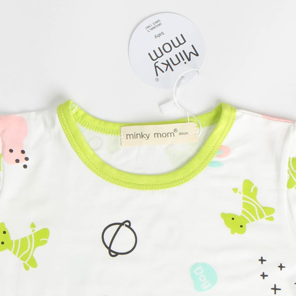 Bộ Cộc Tay Cho Bé Trai, Bé Gái Minky Mom Vải Thun Lạnh Phối Viền Họa Tiết Dễ Thương, Bộ Quần Áo Trẻ Em MKM2135