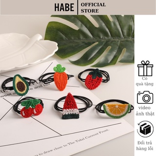 Dây buộc tóc thêu hình hoa quả dễ thương, chun buộc tóc đẹp bền HABE