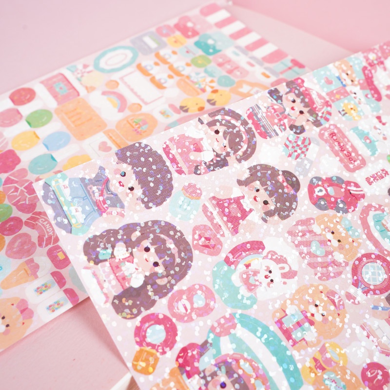 Peach 2Pcs Cute soft cute cartoon character stickers Journal Scrapbook Decor Sticker