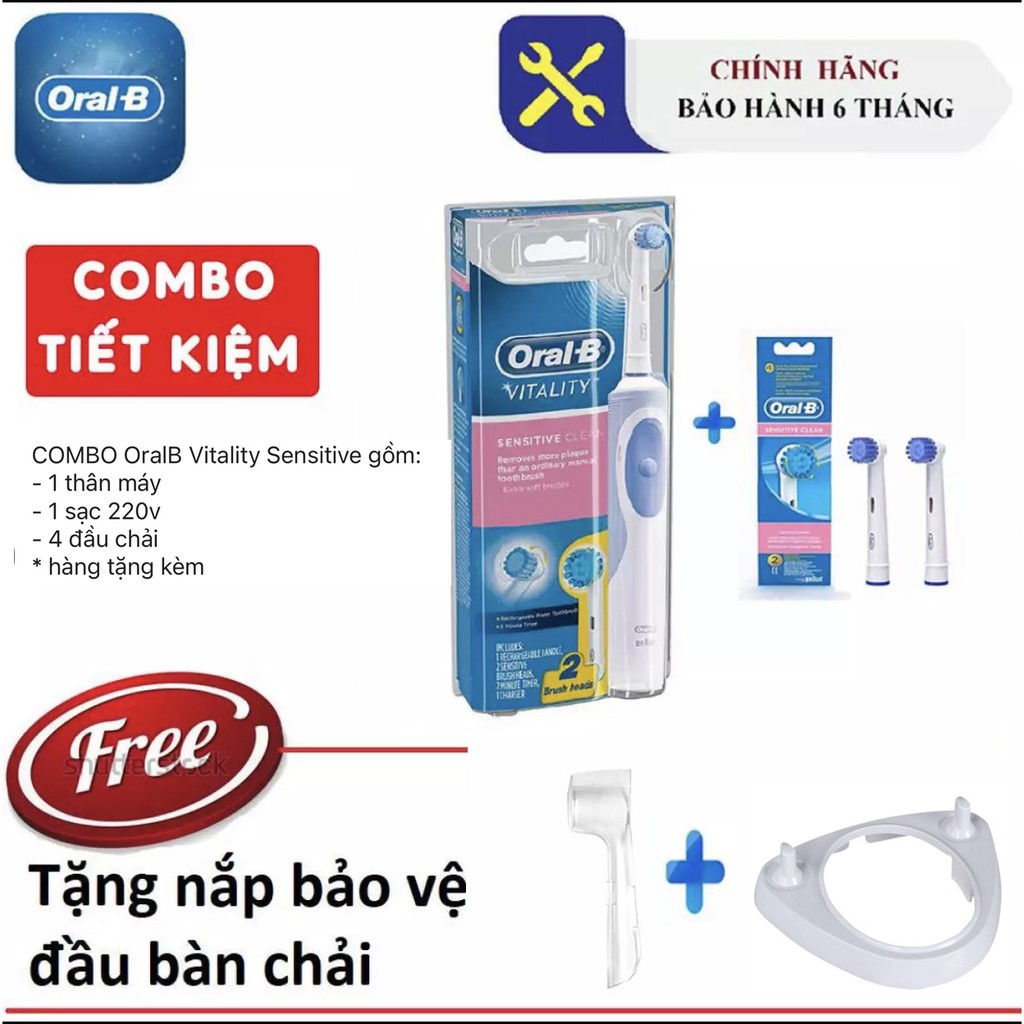 Combo Bàn chải đánh răng điện Oral-B Sensitive Clean (Bảo hành 6 tháng) + Bộ 2 đầu Oral-B sensitive clean (Giảm 5%)