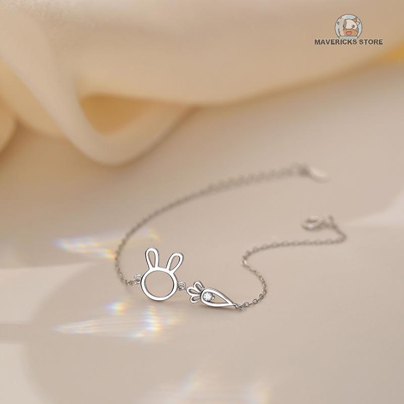 Vòng tay mạ bạc hình thỏ cà rốt dễ thương dành cho nữ