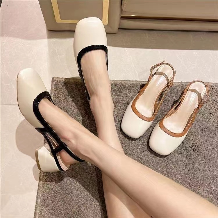 Giày Cao Gót Sandal Da PU Mũi Vuông Thời Trang Cho Nữ