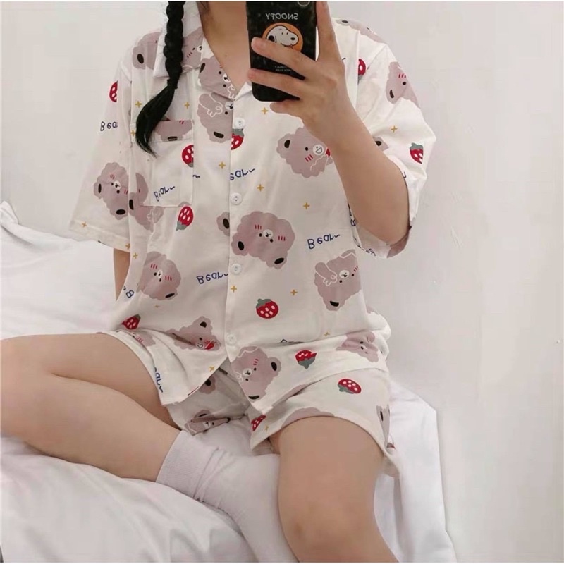 Bộ Pijama Ngắn Tay - Bộ Ngủ Ulzzang Cute Hot Trend 2021(Quần Đùi, Áo cộc) samsam4896