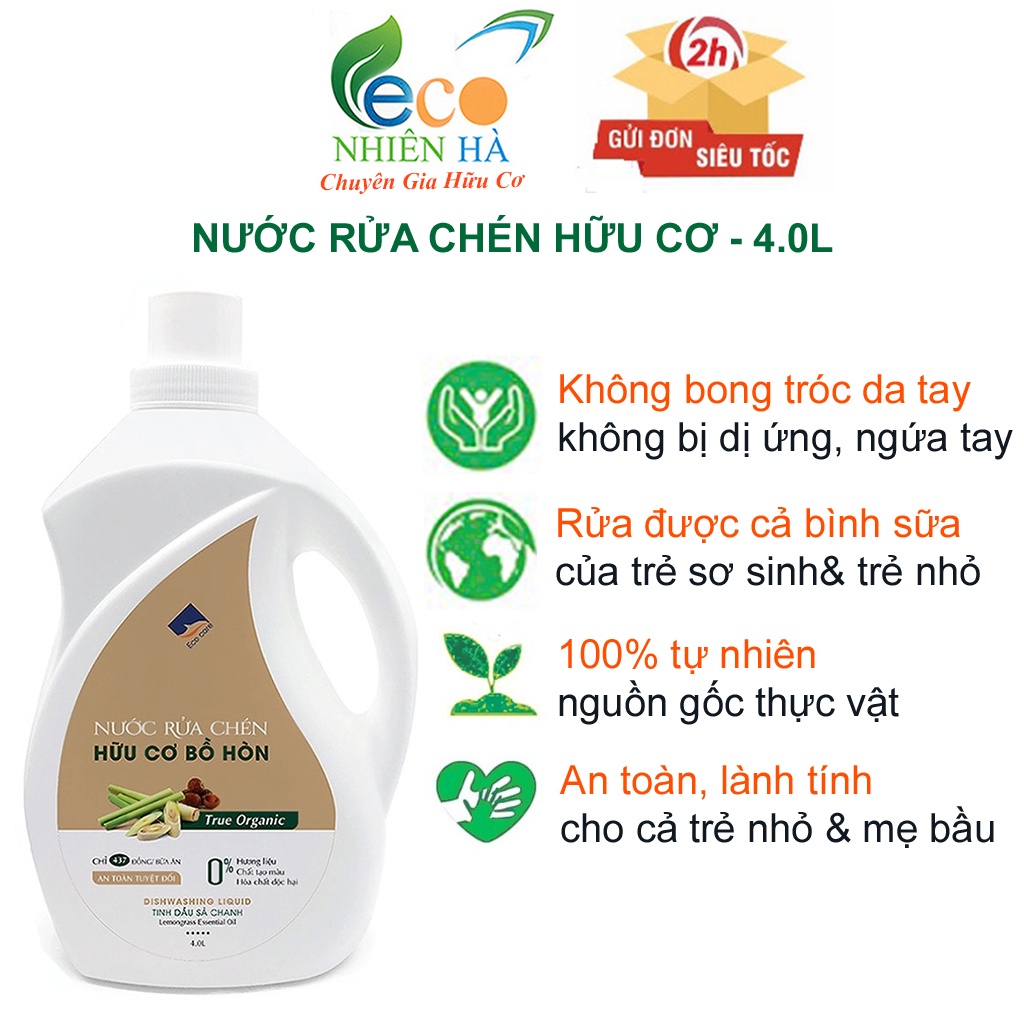 Nước rửa chén ECOCARE 4L hữu cơ, nước rửa bát an toàn trẻ nhỏ, không hại da tay