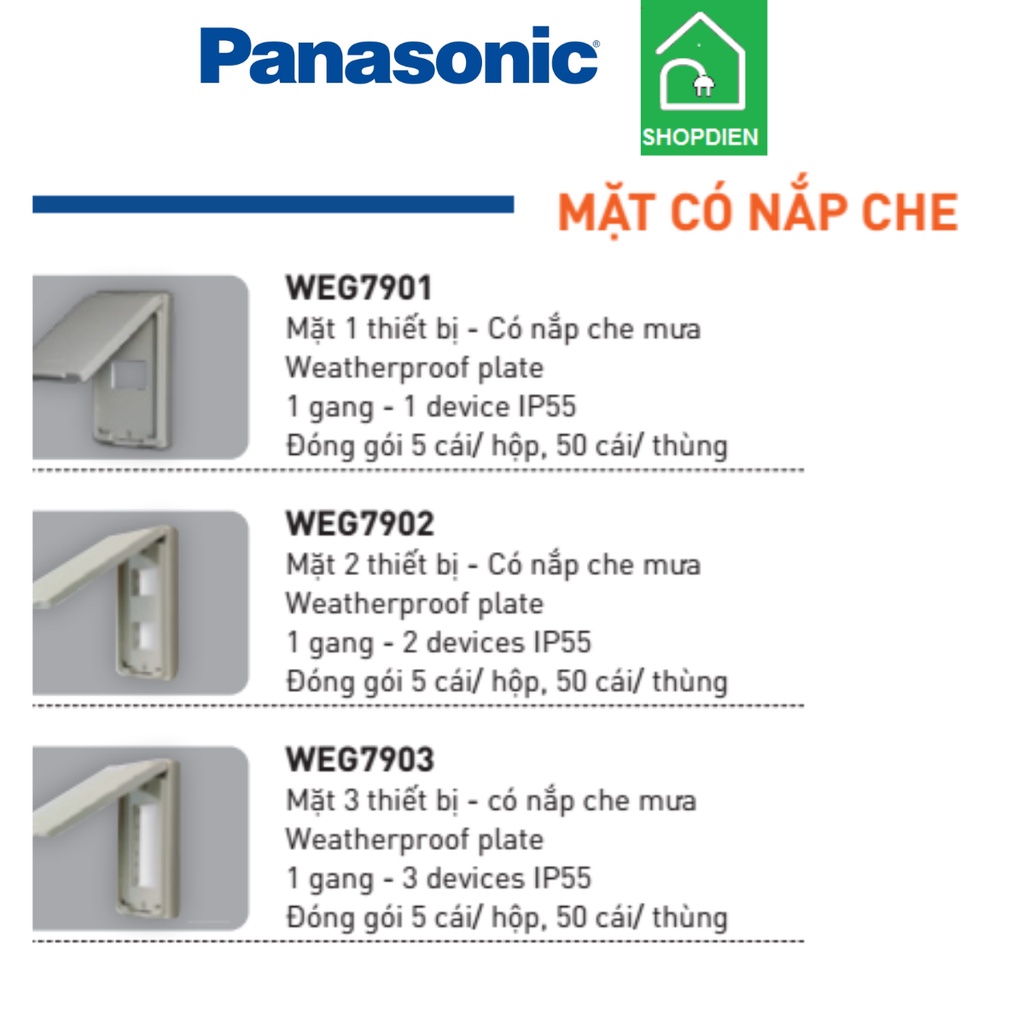 Mặt có nắp che mưa 1, 2, 3 chữ nhật WEG7901K-VN, WEG7902K-VN, WEG7903K-VN Panasonic
