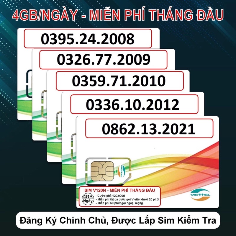 Sim năm sinh 2008/ 2009/ 2010/ 200x... Sim số đẹp Viettel tặng gói V120n tháng đầu siêu ưu đãi