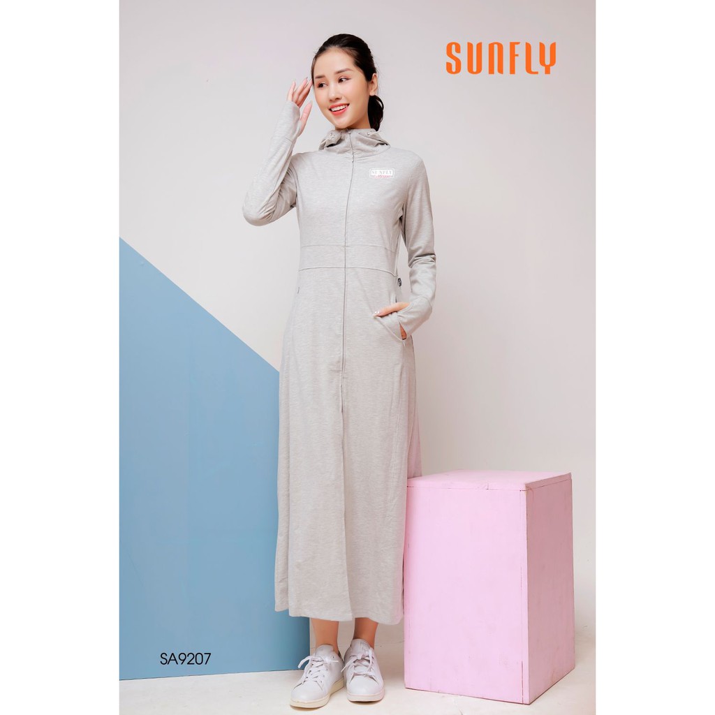 SA9207 ÁO CHỐNG NẮNG COTTON DÁNG DÀI KÉO KHÓA CÓ MŨ SUNFLY