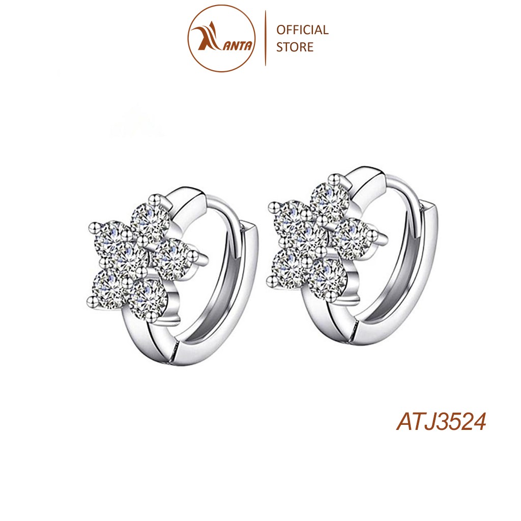 Bông tai bạc 925 hình hoa 5 cánh liền vòng tròn thời trang thanh lịch cho nữ ANTA Jewelry - ATJ3524