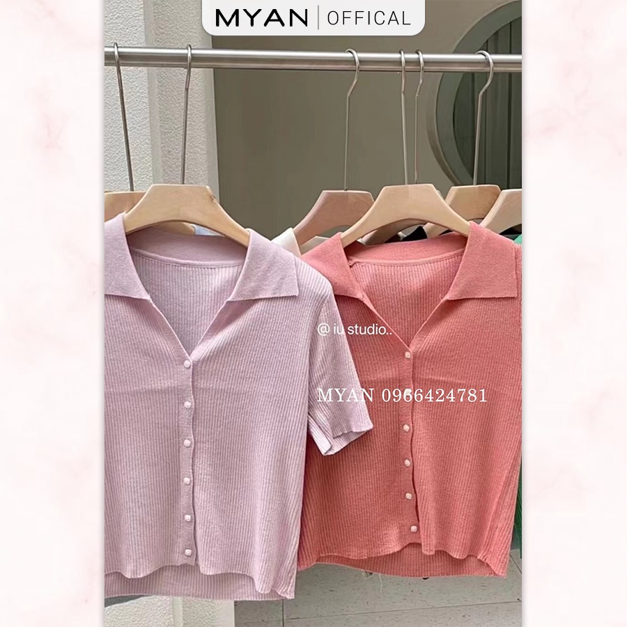 Áo Thun Len Tăm Nữ Cổ Đức MYAN Croptop Ngắn Tay Màu Pastel Đen, Xanh, Trắng, Ghi, Hồng, Kem A092201 (9336)