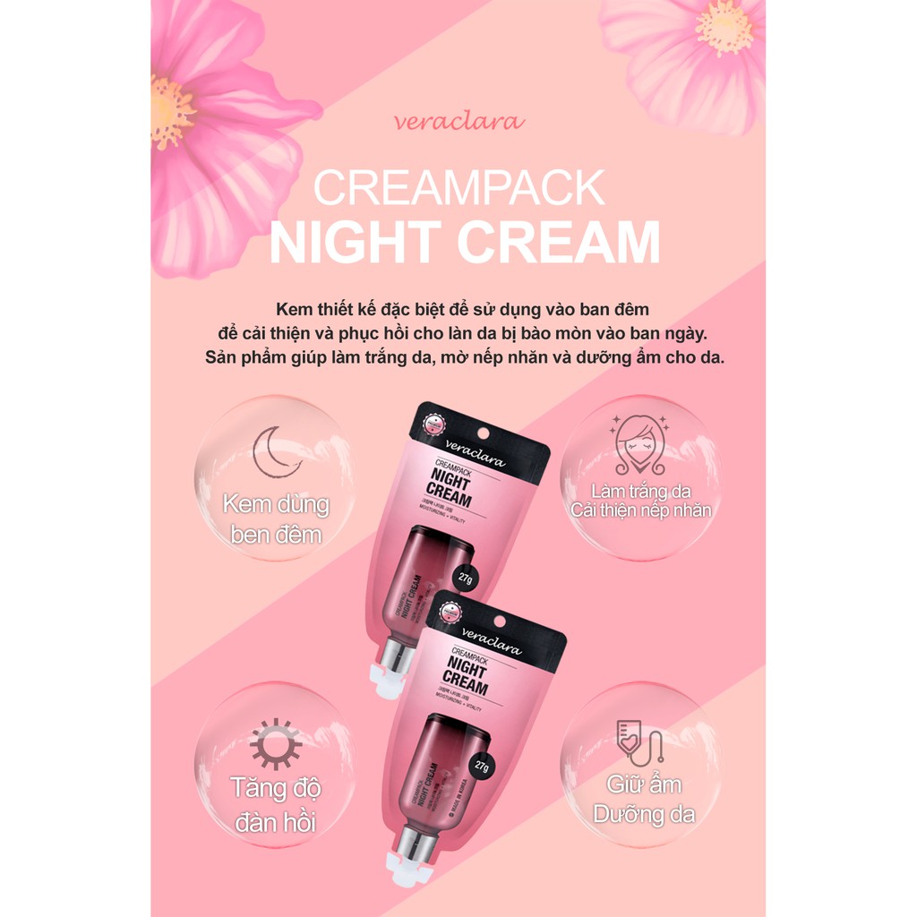 Kem Dưỡng Da Ban Đêm, Làm Trắng Da Veraclara Creampack Night Cream 27g