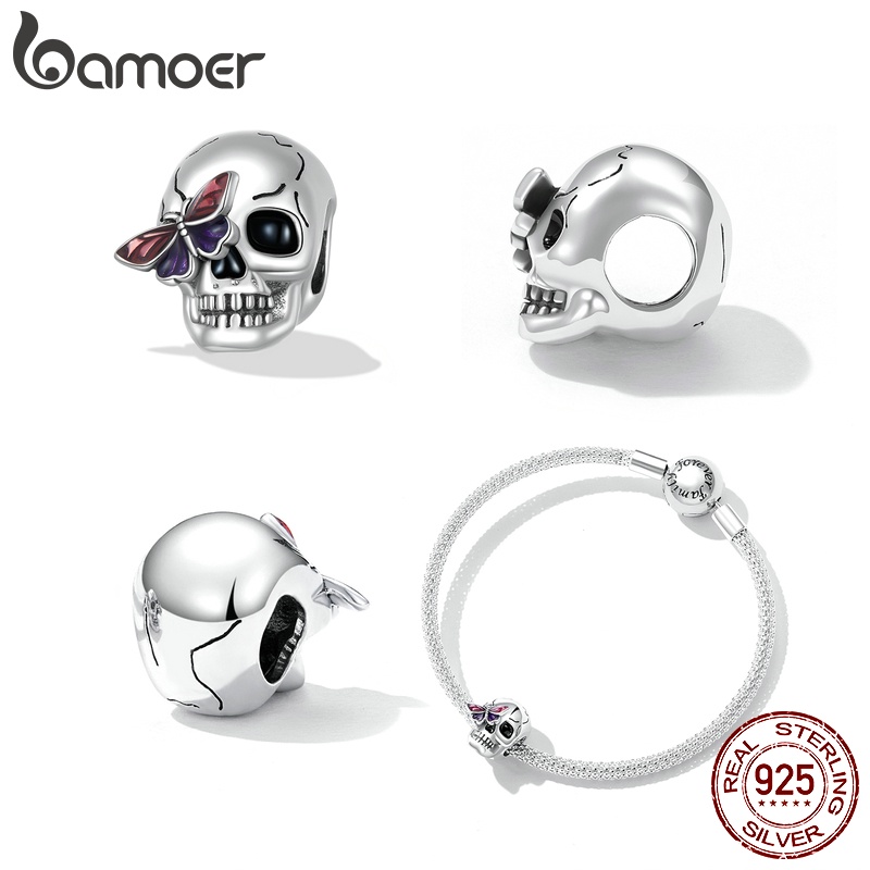 Hạt charm BAMOER SCC2232 Bạc 925 hình mặt đầu lâu phong cách cổ điển