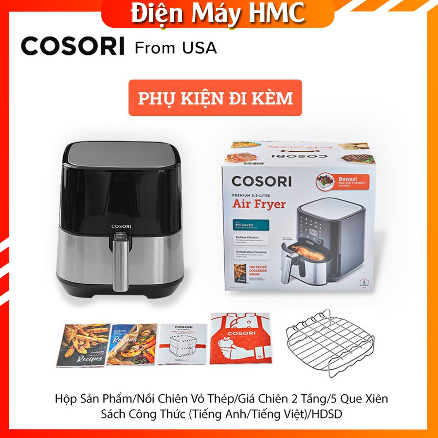 Nồi Chiên Không Dầu COSORI VỎ THÉP, 5.5L chức năng sấy thực phẩm