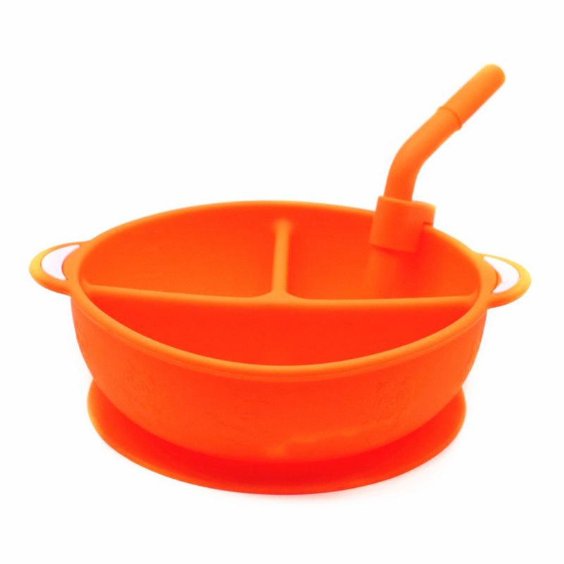 Bát Ăn Chia 3 Ngăn Bằng Silicone Kèm Ống Hút Nhỏ Gọn Dành Cho Bé
