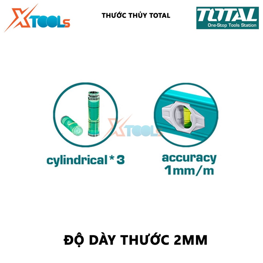 Thước thủy TOTAL | Thước nivo Chiều dài 80cm-100cm, Độ dày thước nhôm 2mm, Có nam châm hít đo góc nghiêng, độ nghiêng, đ