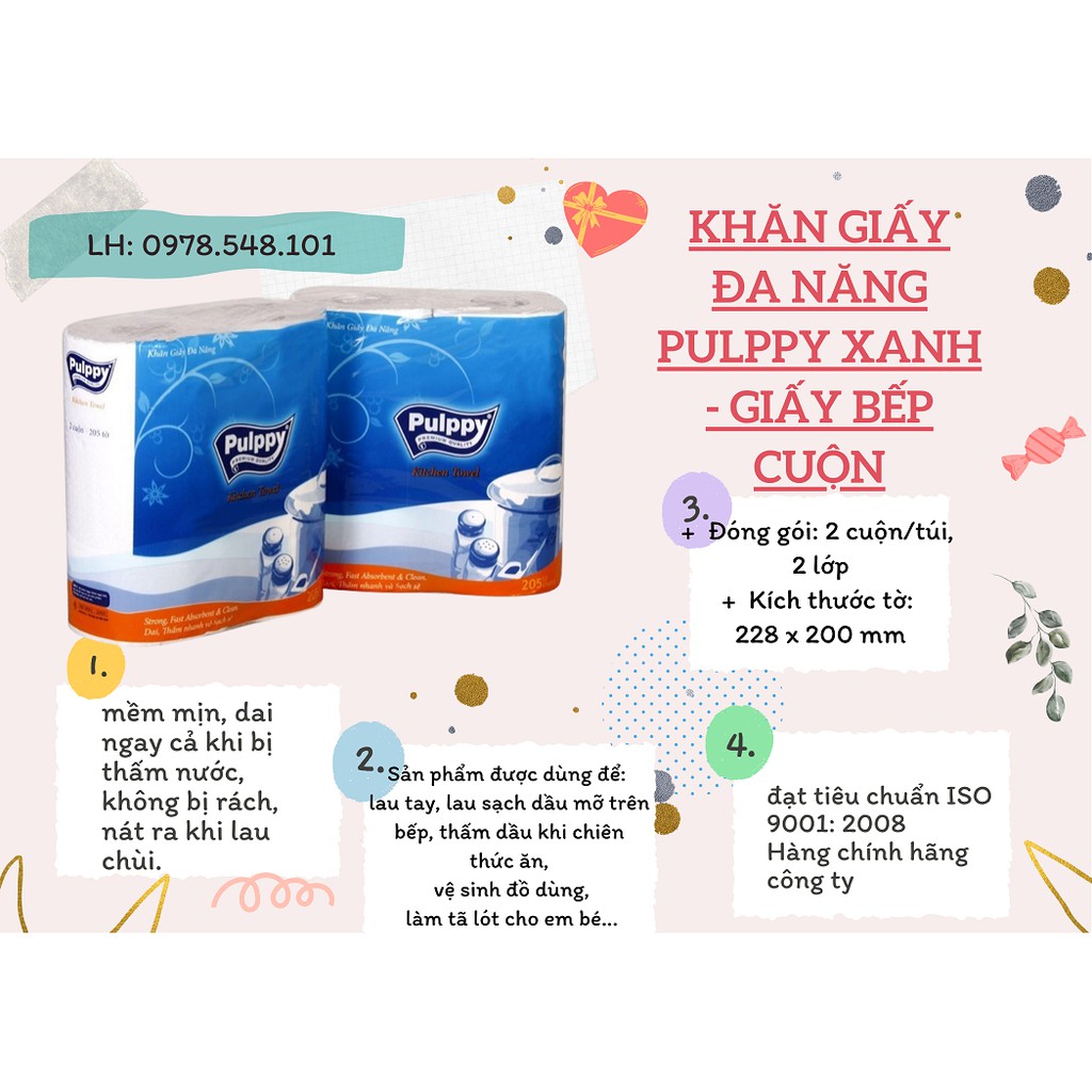 Khăn Giấy Đa Năng Pulppy Bếp Xanh 2 Cuộn - 205 Tờ
