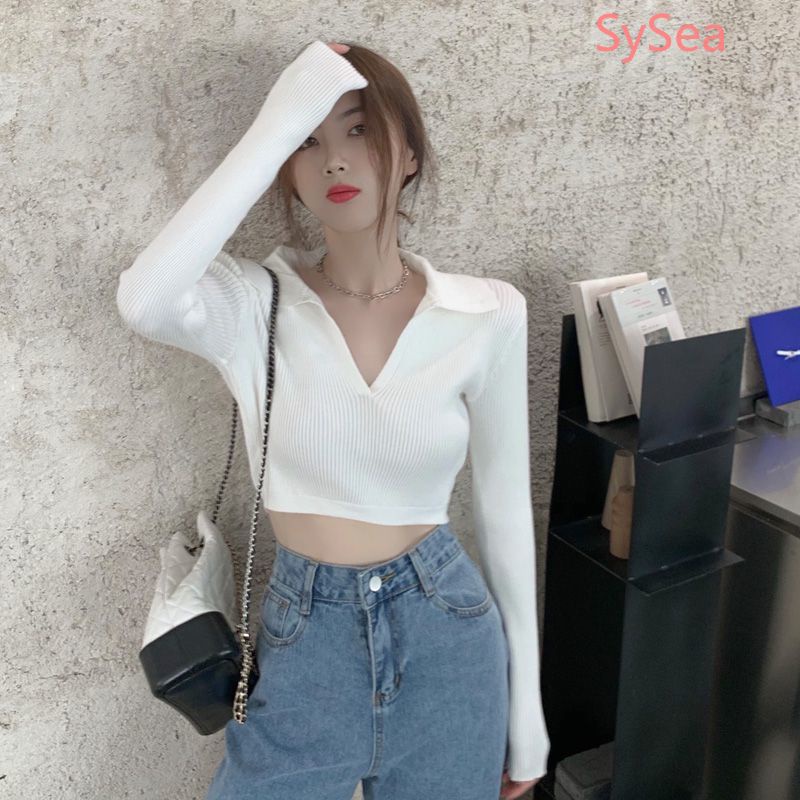 Áo dệt kim cổ chữ v dáng ôm quyến rũ thời trang cho nữ