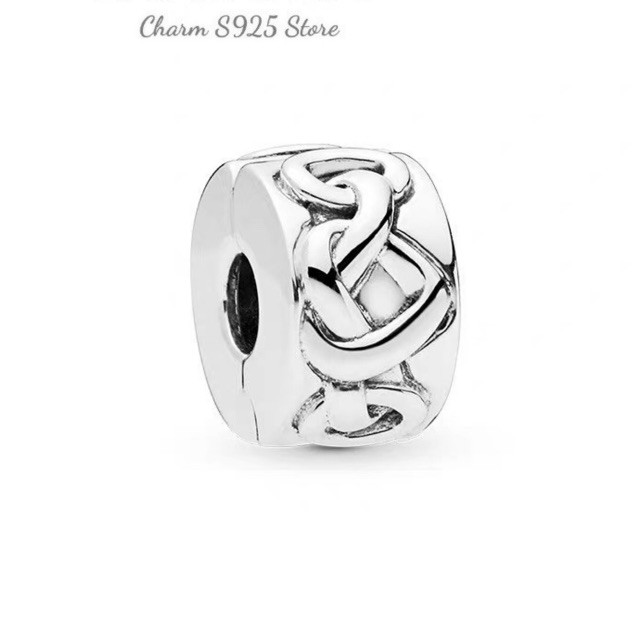 charm pan khoá chặn viền tim bạc s925 cao cấp