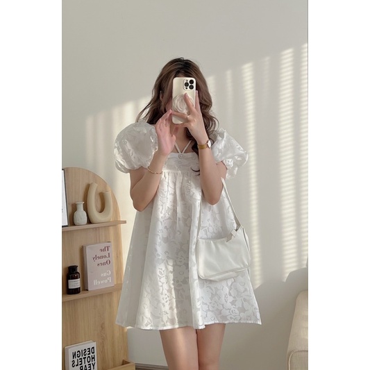 Đầm - váy trễ vai dây cổ đính hạt hoa nổi siêu hot