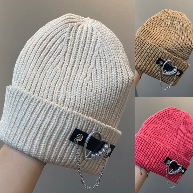 Mũ Len Beanie Phối Dây Xích Kim Loại Hình Trái Tim Thời Trang Cho Halloween / Giáng Sinh