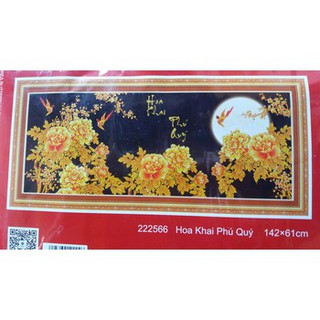 Tranh theu chu thap Hoa khai phu quy 142x61cm