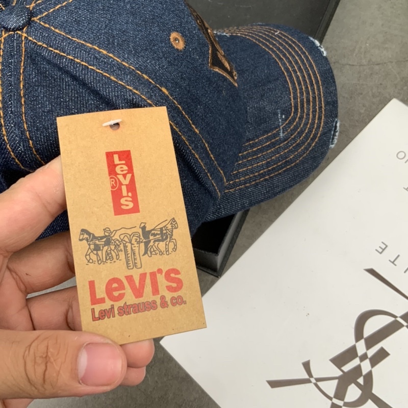 Nón Kết Jean Xanh Đậm Thêu LeV Full Tem Khoá Gài Thời Trang Nam Nữ