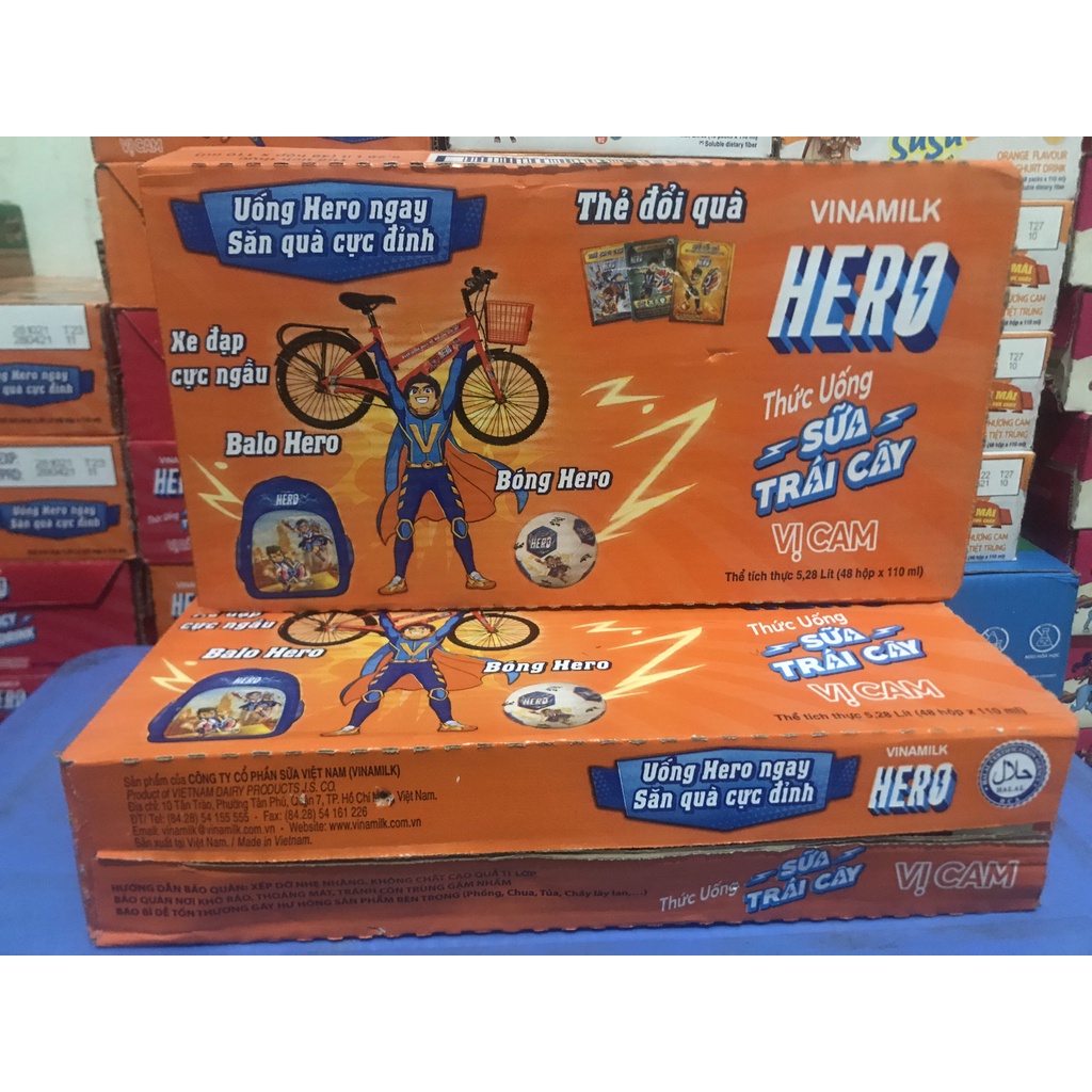Thức Uống Sữa Trái Cây HERO VỊ CAM - Thùng 48 Hộp X 110ml