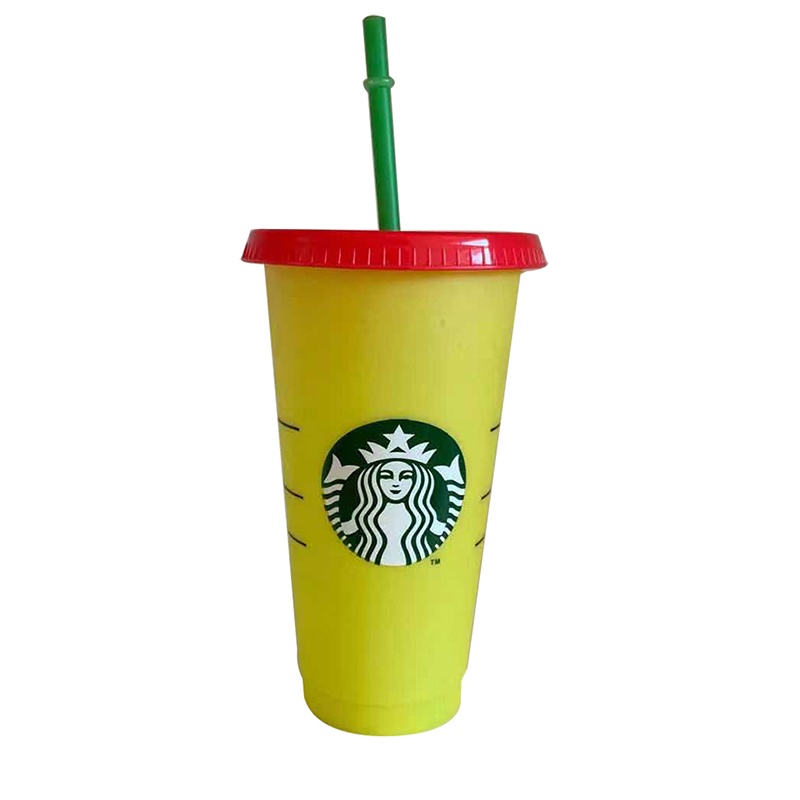 Ly Nhựa Đổi Màu Starbucks Có Thể Tái Sử Dụng Thiết Kế Độc Đáo Ly nhựa 24OZ Starbucks có thể đổi màu và tái sử dụng kèm nắp đậy và ống hút ZANKER