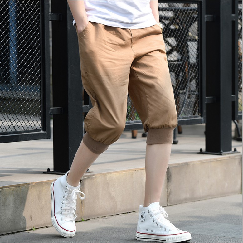 Men's Summer Fashion Solid Color Cropped Shorts Teen Korean Version Of Slim Men's Elastic Harem Pants