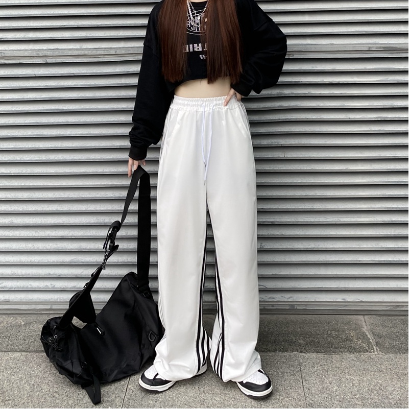 Quần Thể Thao Ống Rộng Sọc Dọc Phong Cách Hàn Quốc