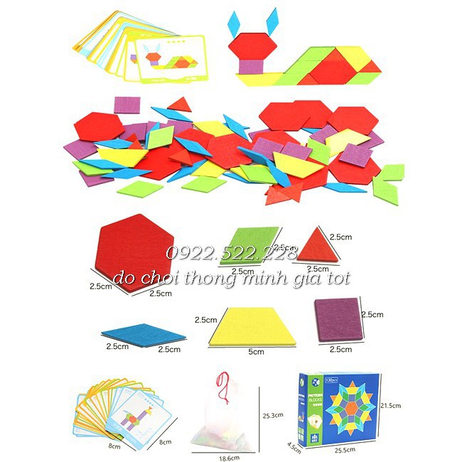 Bộ ghép hình Pattern block 155pcs gỗ cực đẹp