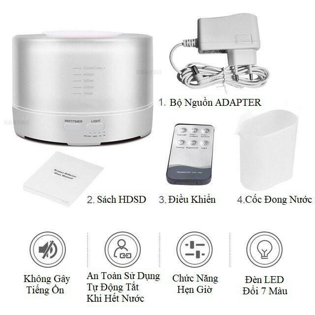 MÁY PHUN SƯƠNG 🍒FREESHIP🍒 MÁY KHUẾCH TÁN TINH DẦU TRỤ TRẮNG TO 500ML Kèm Điều Khiển
