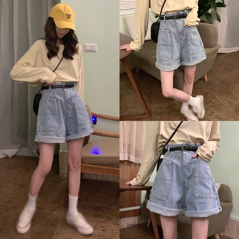 Quần Short Denim Lưng Cao Phong Cách Hàn Quốc Dành Cho Nữ