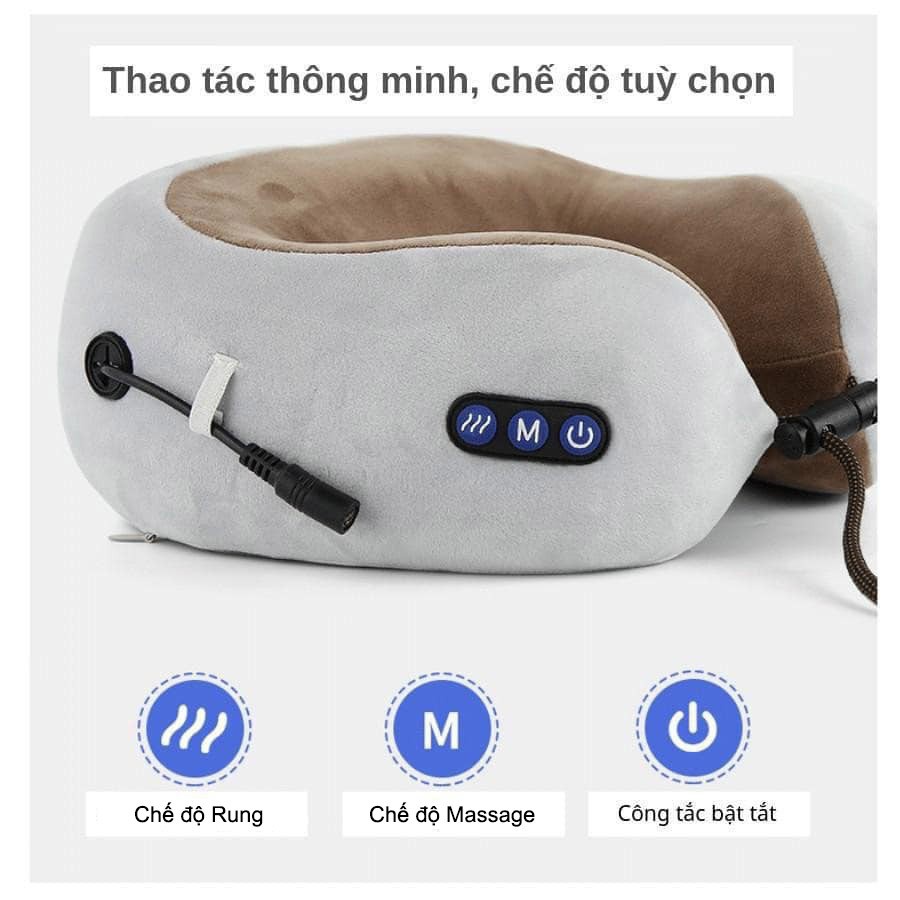 Gối massage cổ chữ U cao cấp 2021 - dòng máy mát xa cổ vai gáy có sưởi hồng ngoại 4 chức năng