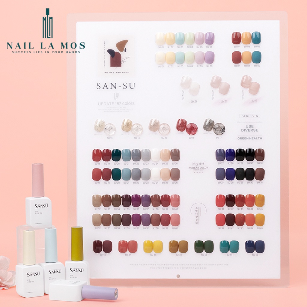 Set sơn gel Sansu 52 màu chính hãng phiên bản 2.0 mix tone màu Hàn Quốc (tặng kèm 2 bảng màu mica + 1 cặp base top)